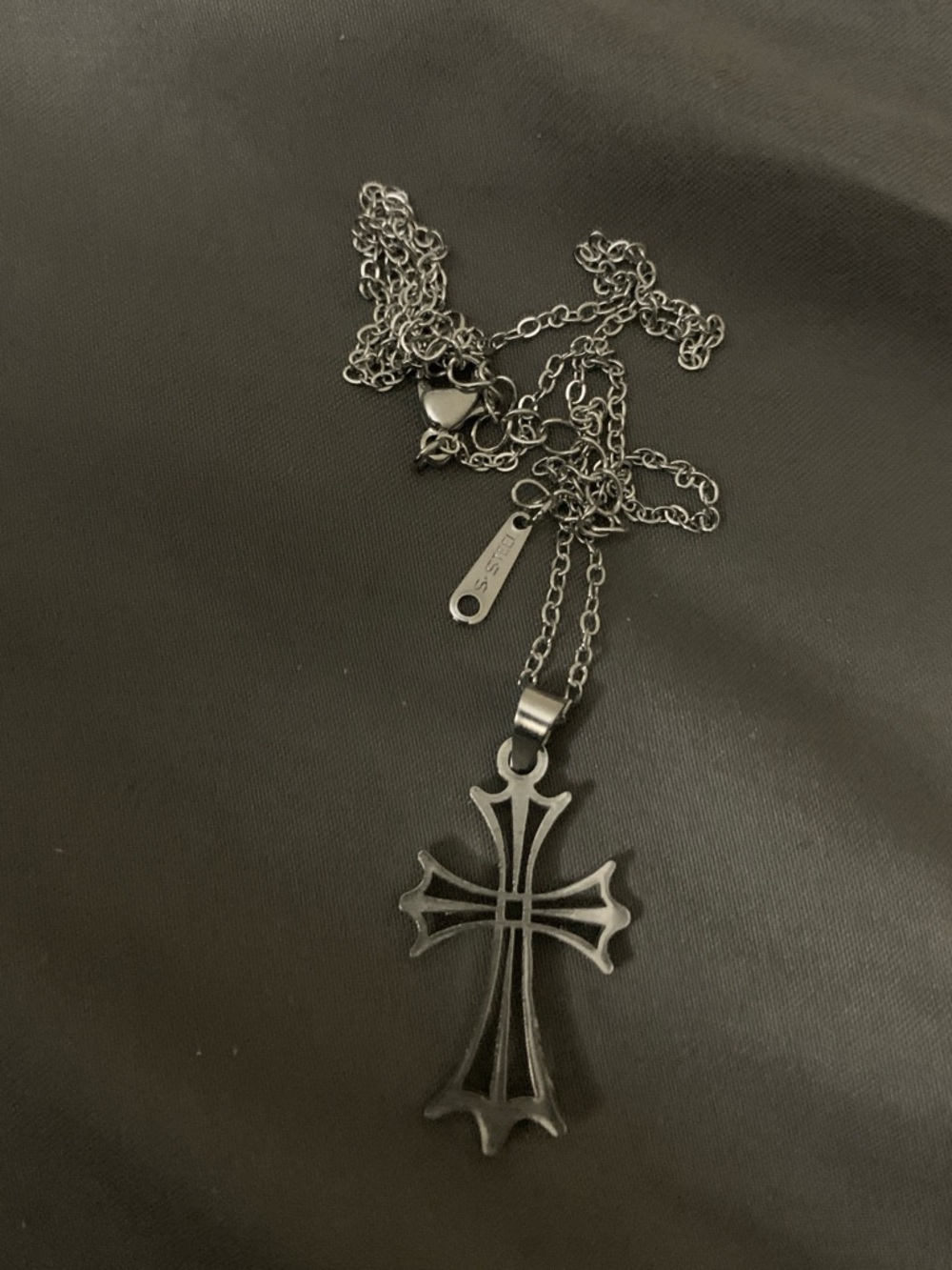 Men's Black Steel Cross Pendant Necklace - Sleek Gothic Style
